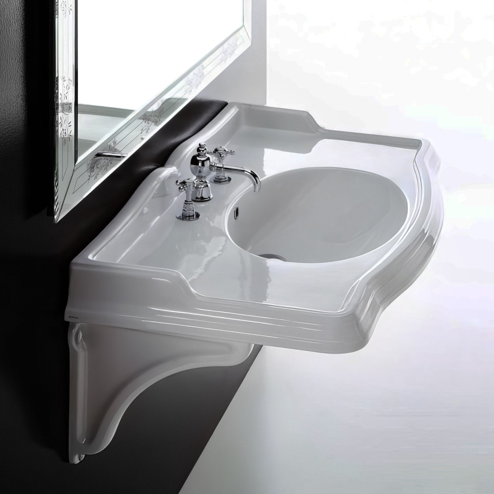 35" & 40" Large Traditional Wall Mount Basin with Integrated Oval Bowl and Ceramic Shelf Supports