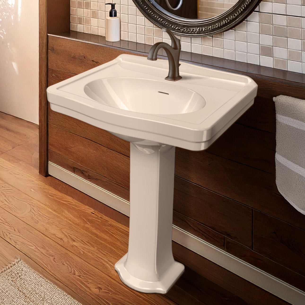 23" Traditional Pedestal Sink with an Integrated Oval Bowl, Low-Rise Backsplash and Overflow