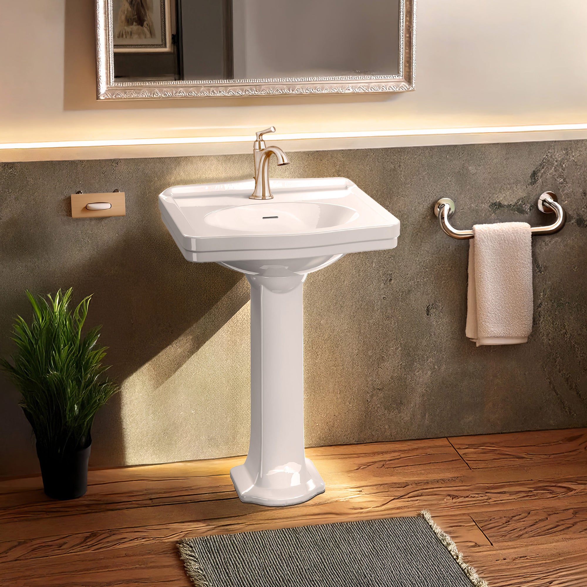 23" Traditional Pedestal Sink with an Integrated Oval Bowl, Low-Rise Backsplash and Overflow