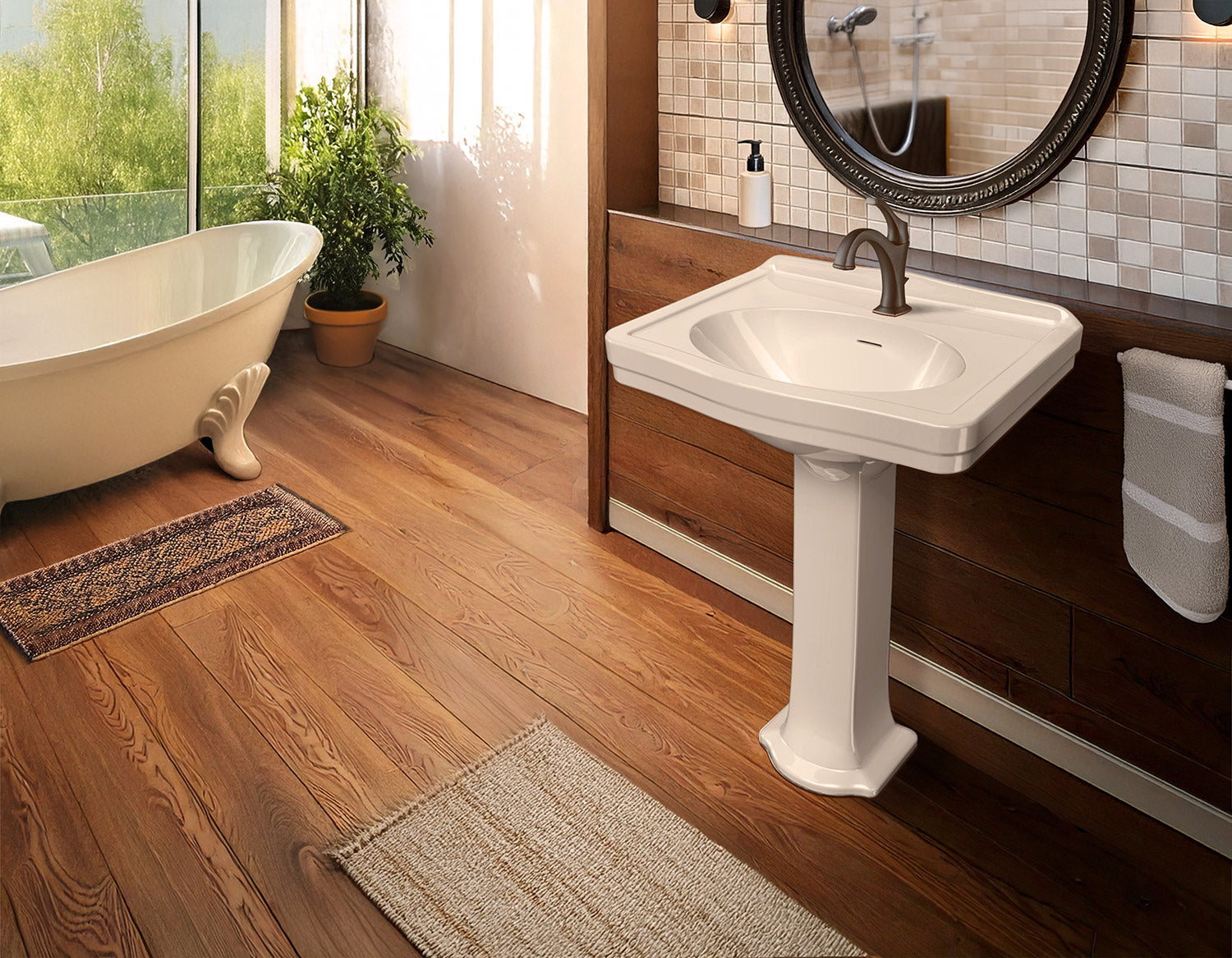 23" Traditional Pedestal Sink with an Integrated Oval Bowl, Low-Rise Backsplash and Overflow