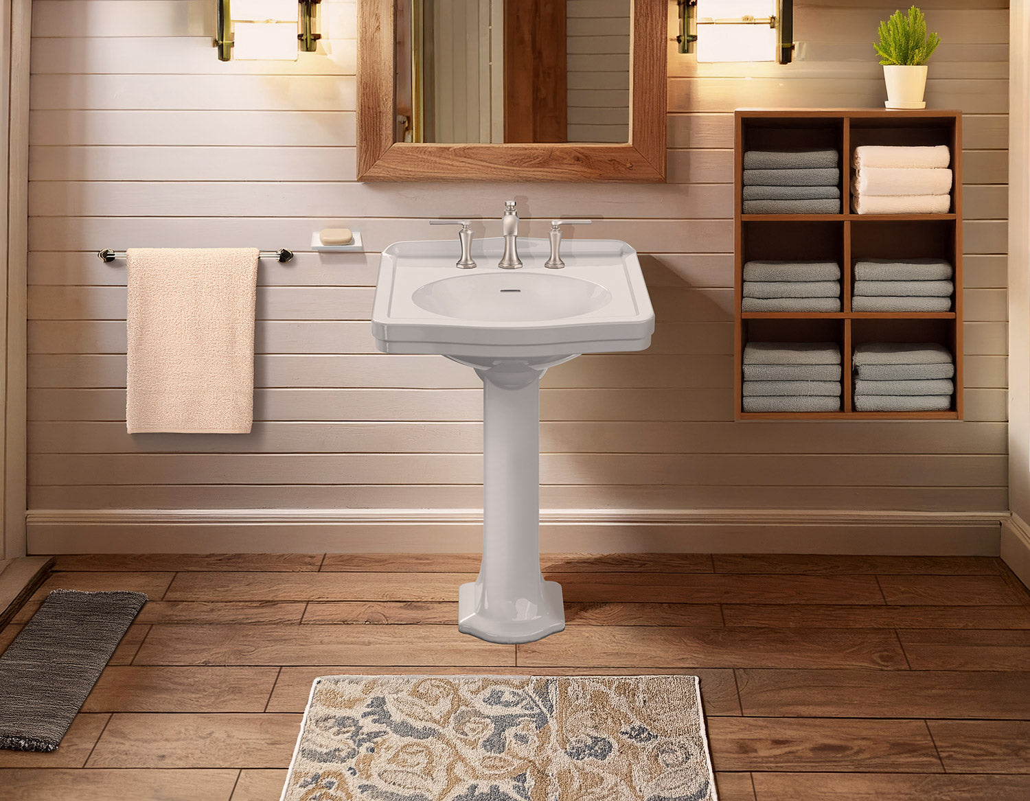 23" Traditional Pedestal Sink with an Integrated Oval Bowl, Low-Rise Backsplash and Overflow