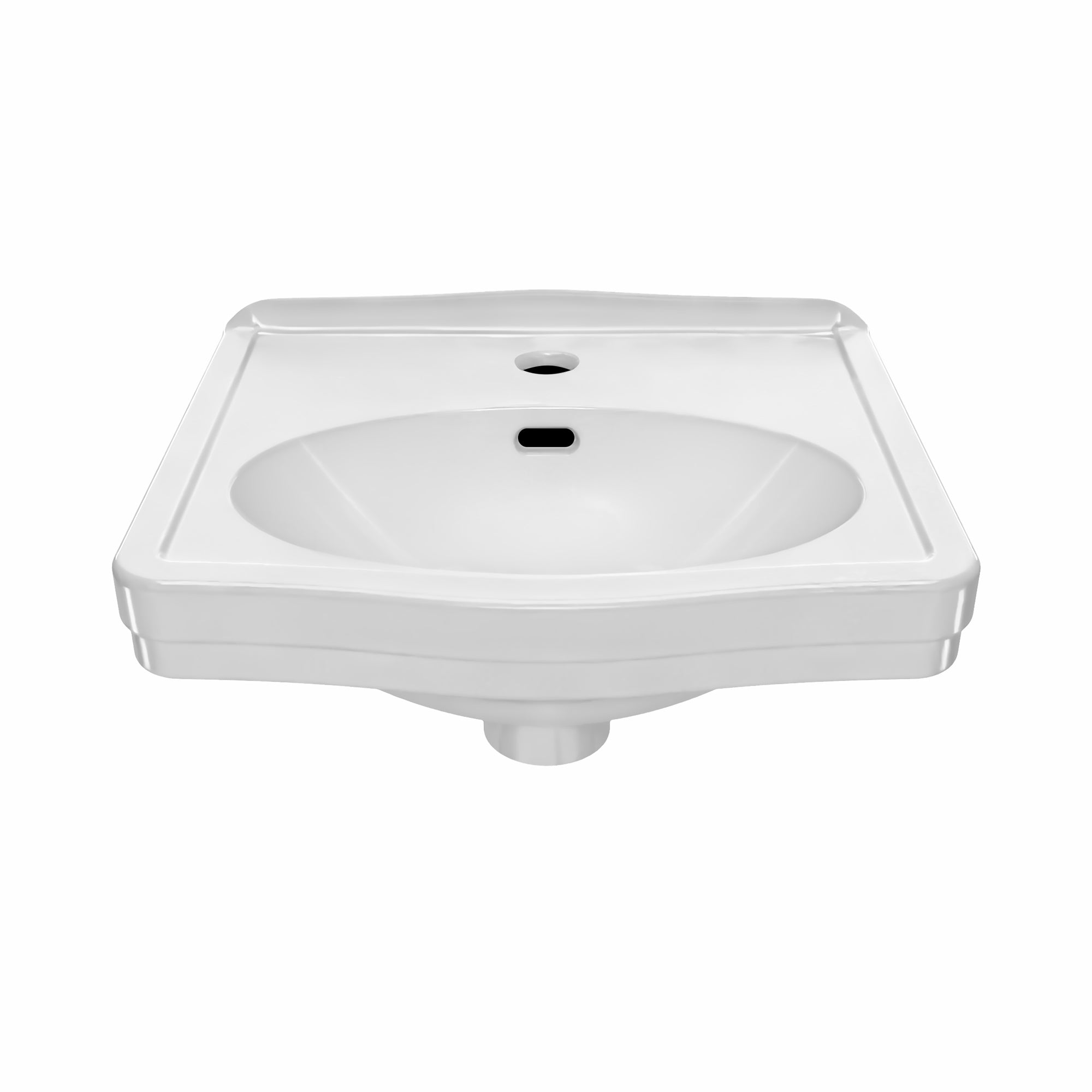 15" Rectangular Wall Mount Basin with Integrated Oval Bowl, Low-Rise Backsplash, Single Faucet Drilling and Overflow