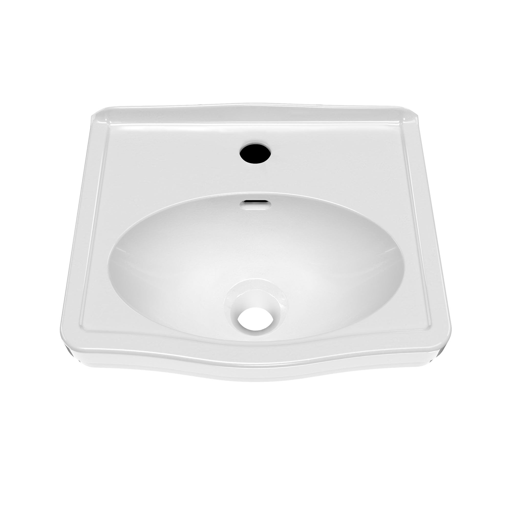 15" Rectangular Wall Mount Basin with Integrated Oval Bowl, Low-Rise Backsplash, Single Faucet Drilling and Overflow