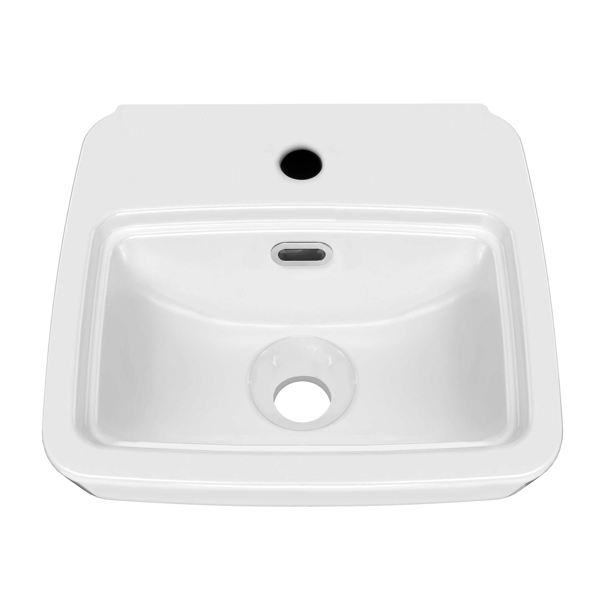 Rectangular Wall Mount Basin with Overflow Control Ledge, Single Faucet Drilling and Overflow