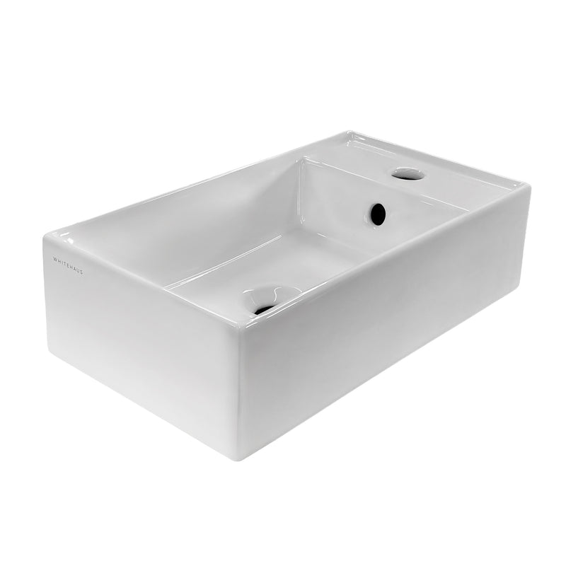 19" Rectangular Wall Mount Basin with Right Single Hole Drill and Overflow