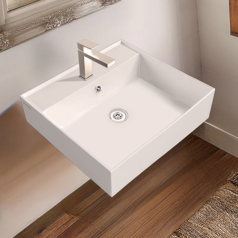 Rectangular Wall Mount Basin with Faucet Drilling Options and Overflow