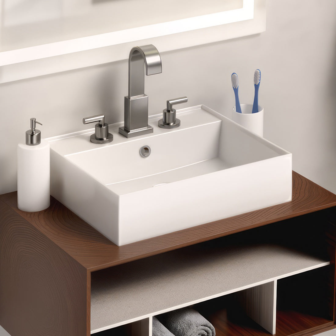 Rectangular Wall Mount Basin with Faucet Drilling Options and Overflow