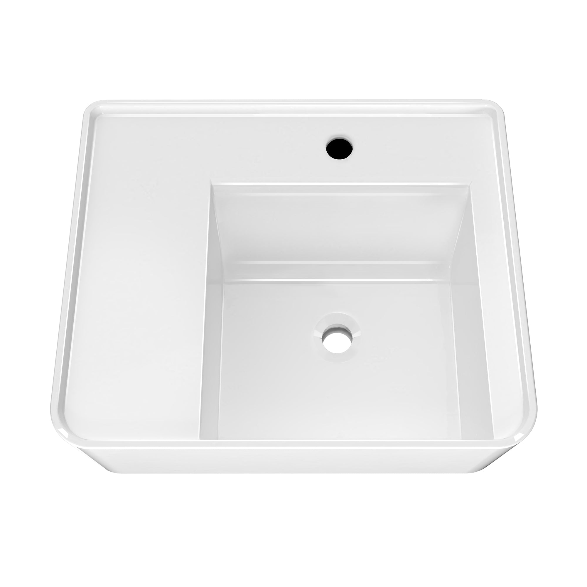 Rectangular Wall Mount Basin with Faucet Drilling Options and Rear Center Drain Location