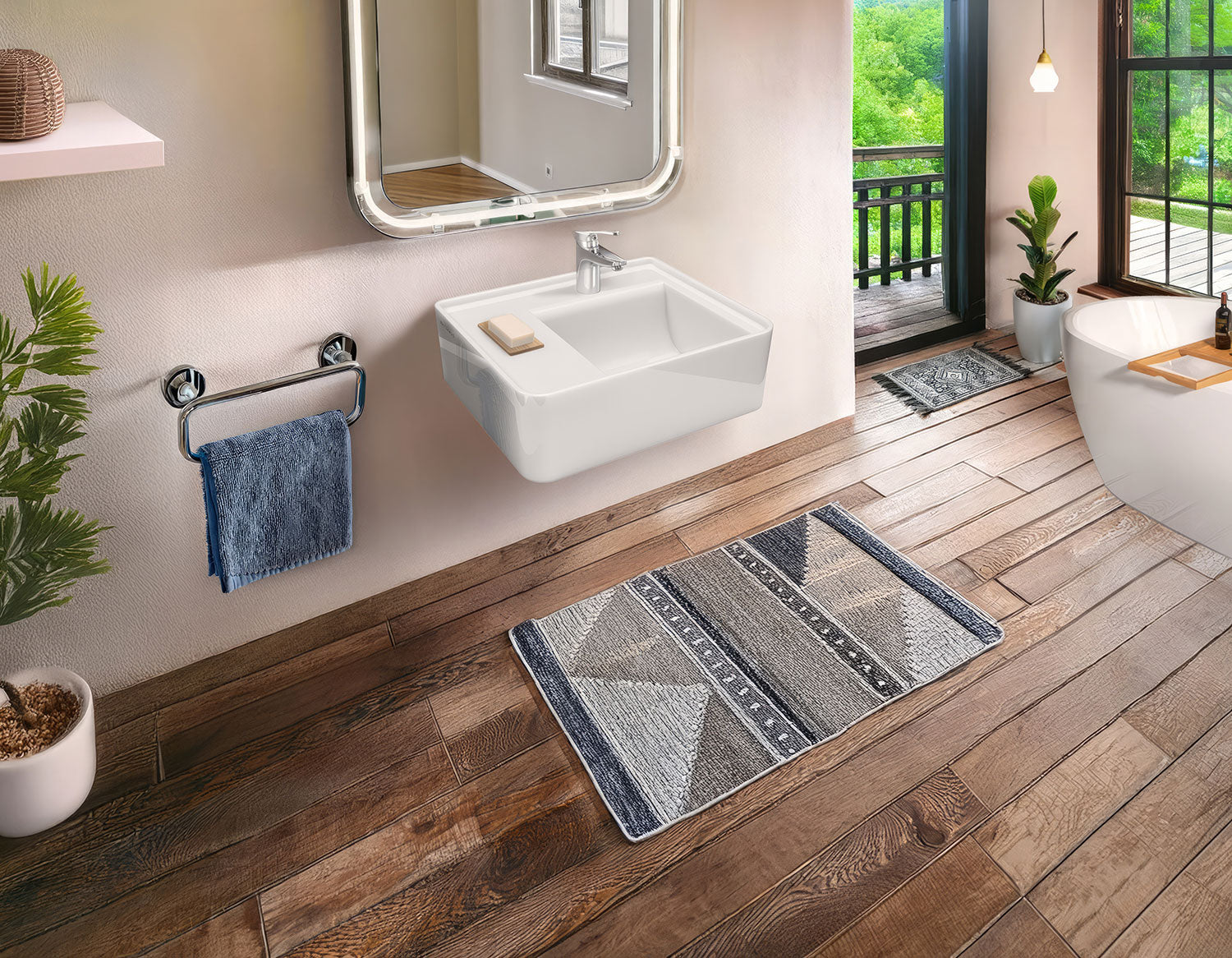 Rectangular Wall Mount Basin with Faucet Drilling Options and Rear Center Drain Location