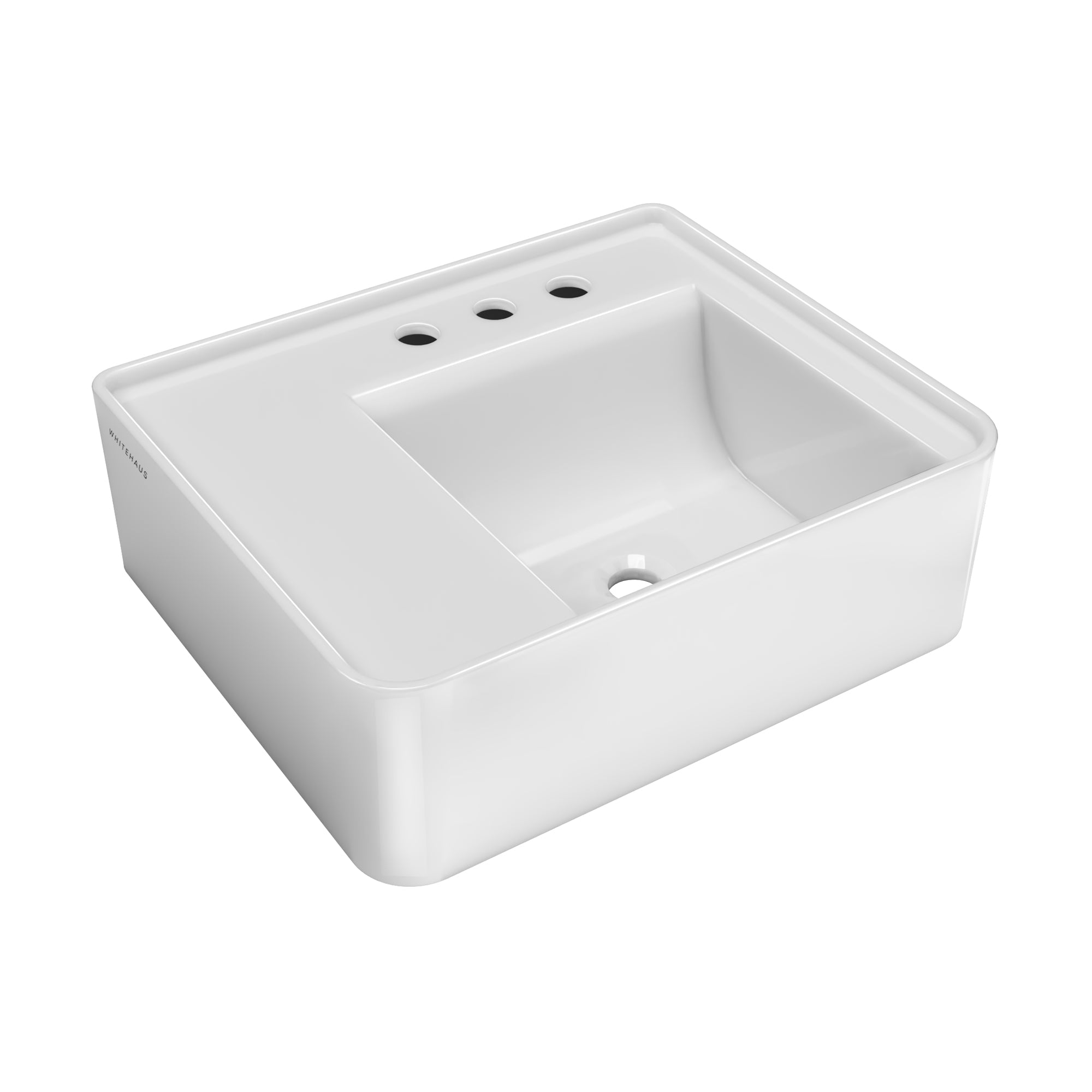 Rectangular Wall Mount Basin with Faucet Drilling Options and Rear Center Drain Location