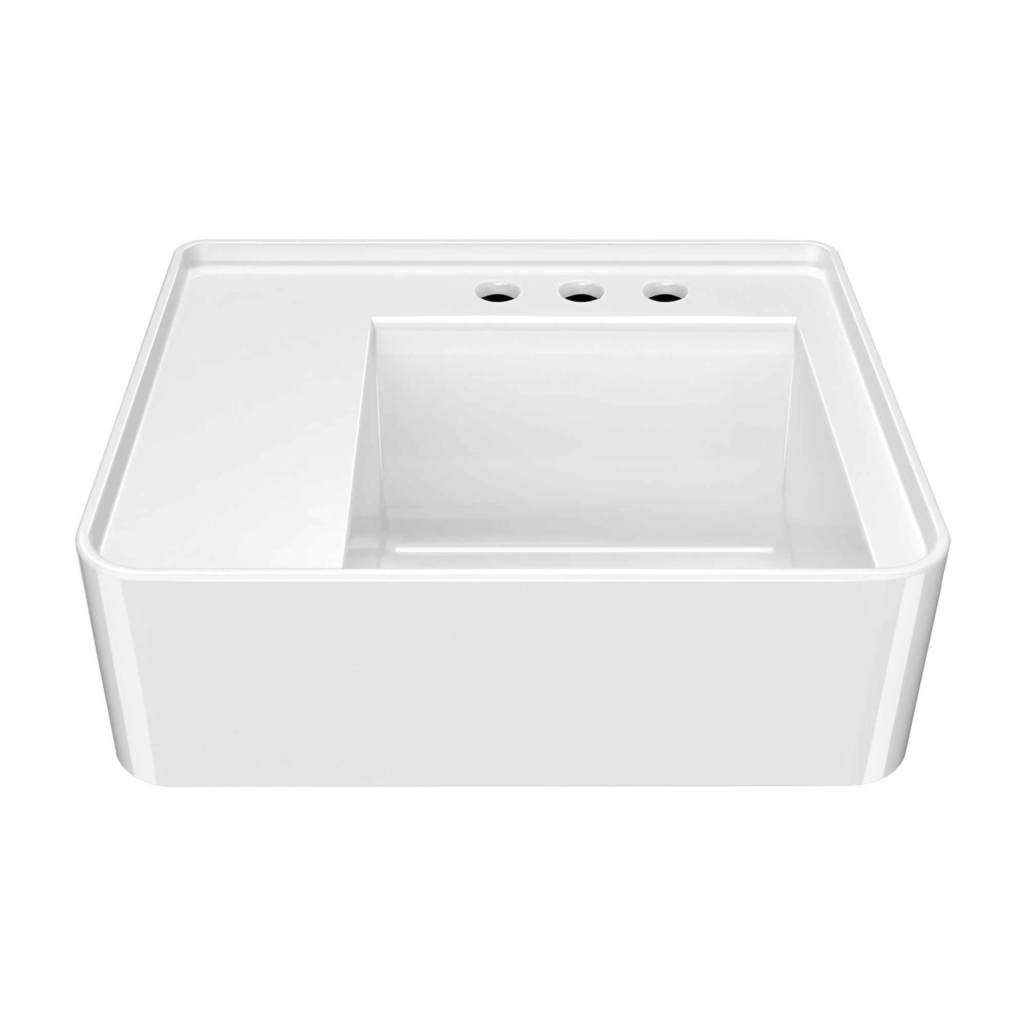 Rectangular Wall Mount Basin with Faucet Drilling Options and Rear Center Drain Location