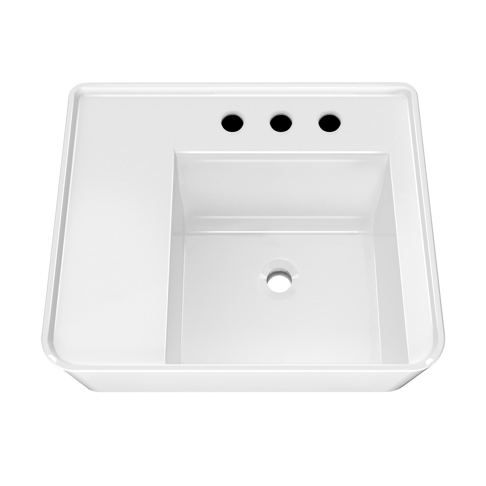 Rectangular Wall Mount Basin with Faucet Drilling Options and Rear Center Drain Location