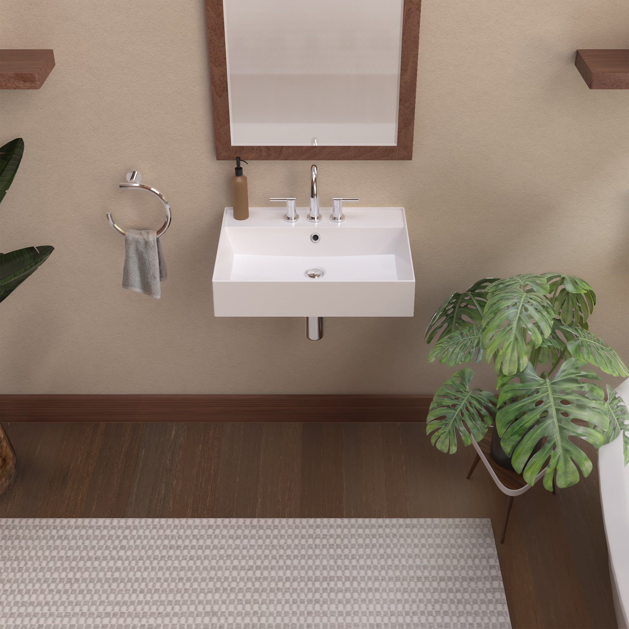 Rectangular Wall Mount Basin with Faucet Drilling Options and Overflow