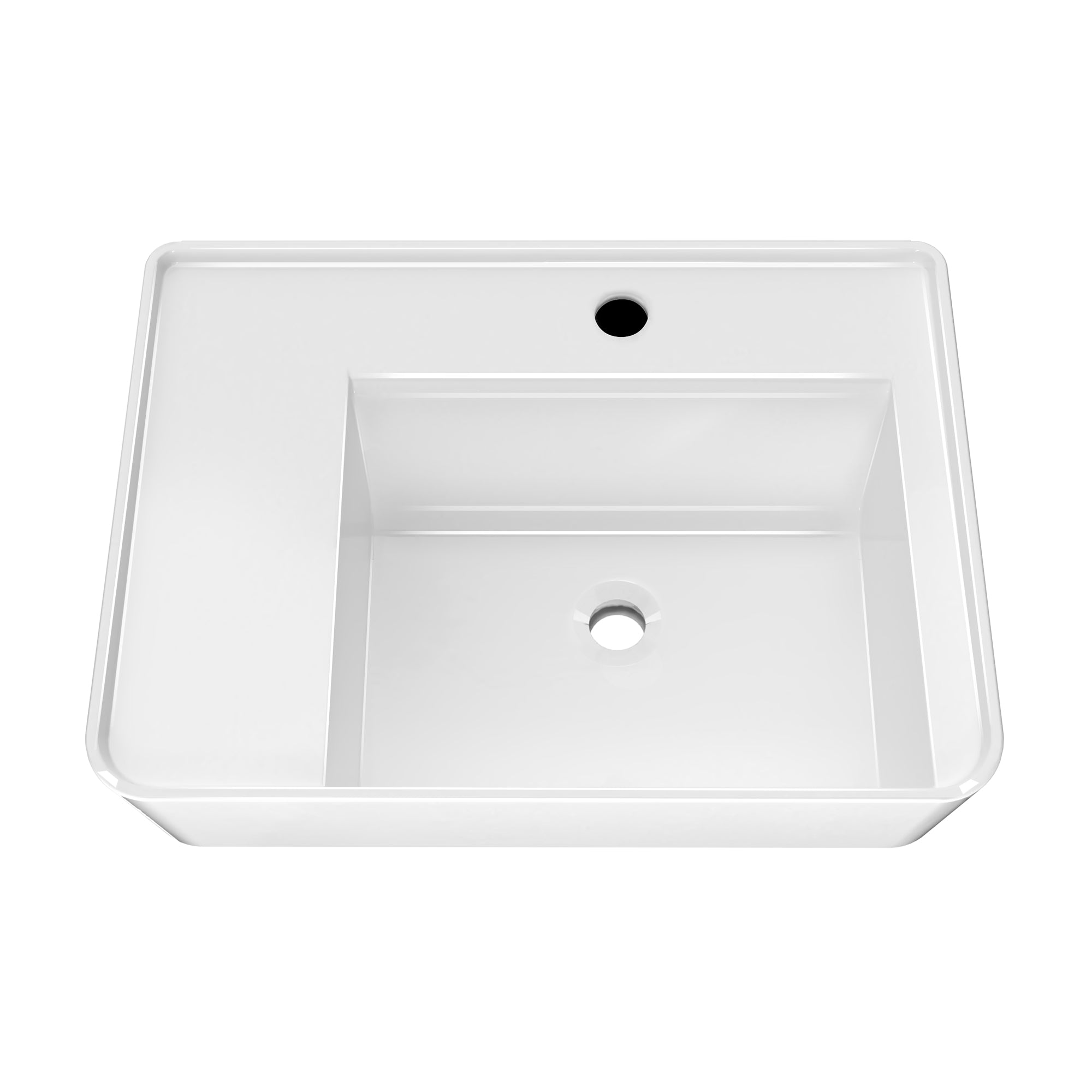 Rectangular Wall Mount Basin with Faucet Drilling Options and Rear Center Drain Location