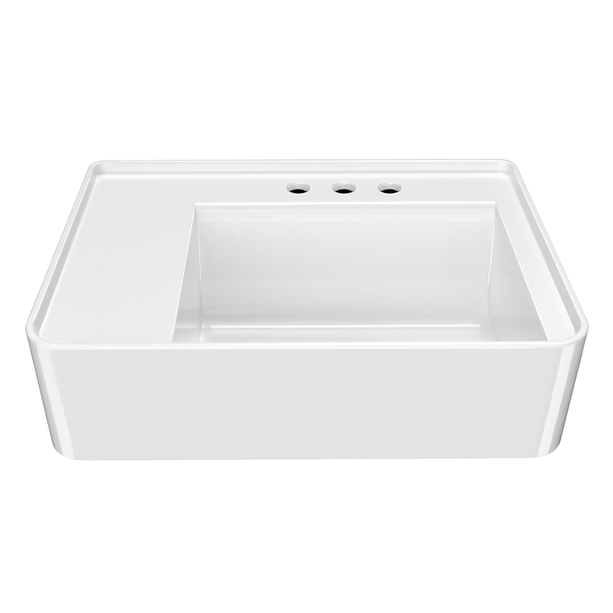 Rectangular Wall Mount Basin with Faucet Drilling Options and Rear Center Drain Location