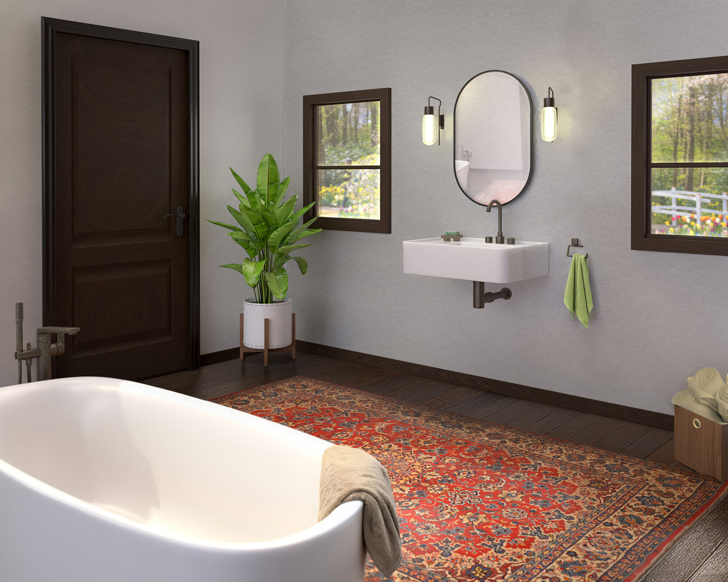 Rectangular Wall Mount Basin with Faucet Drilling Options and Rear Center Drain Location