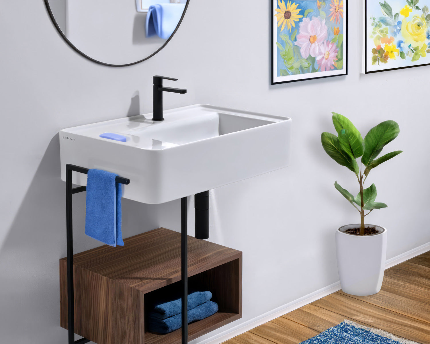 Rectangular Wall Mount Basin with Faucet Drilling Options and Rear Center Drain Location