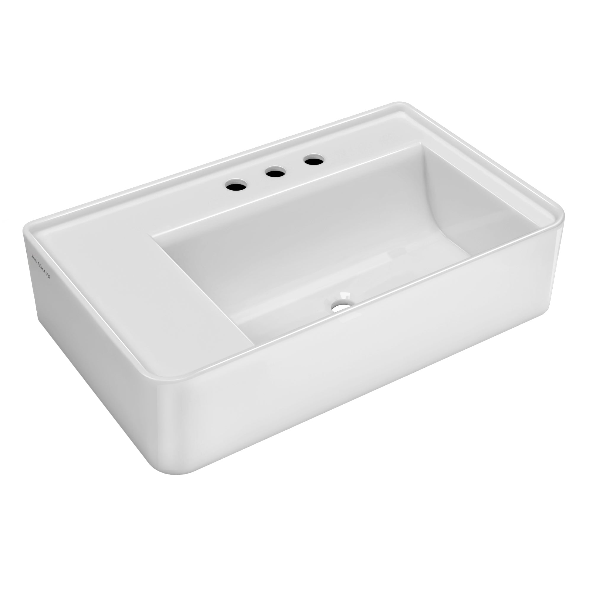 Rectangular Wall Mount Basin with Faucet Drilling Options and Rear Center Drain Location