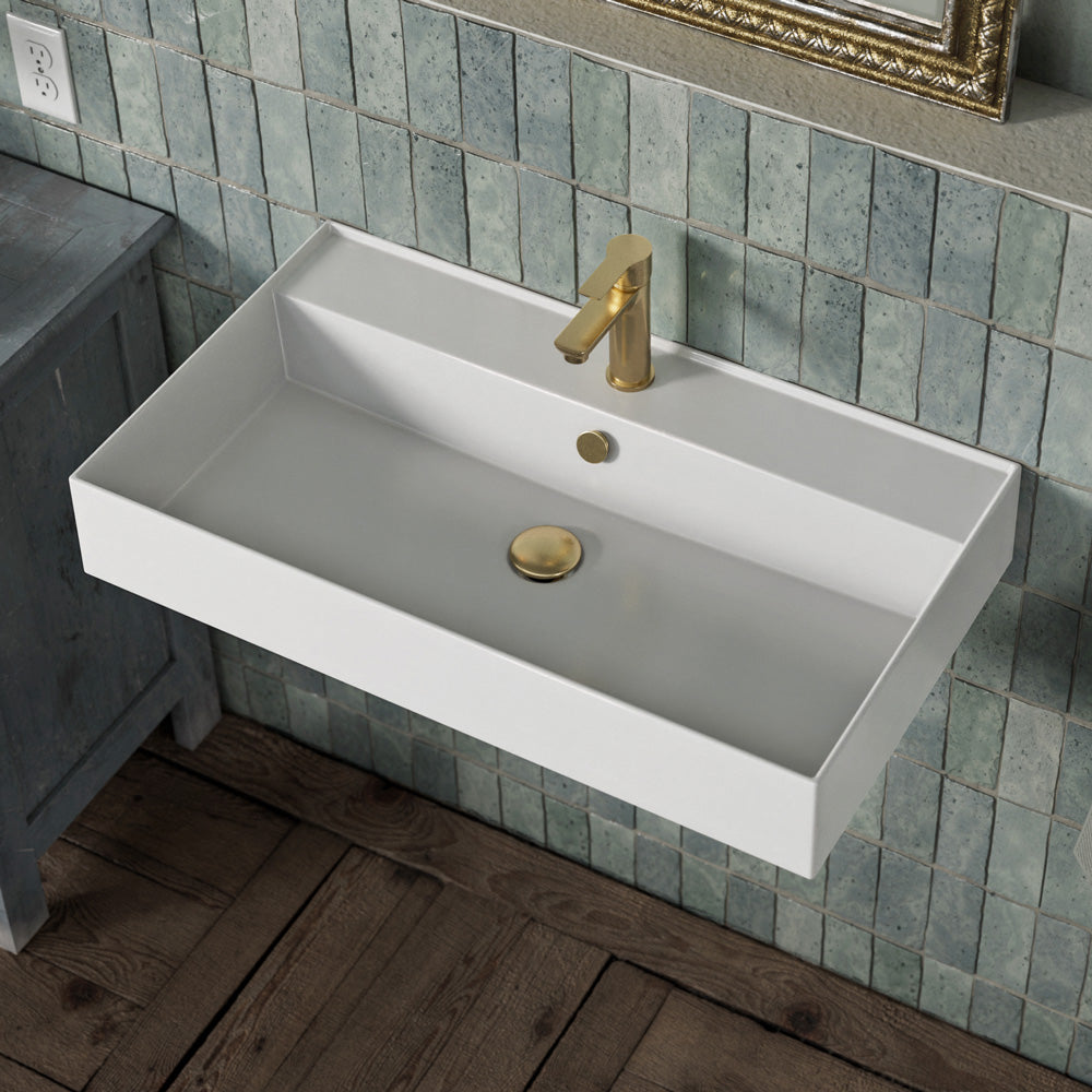 Rectangular Wall Mount Basin with Faucet Drilling Options and Overflow