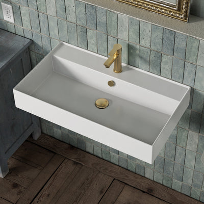 Rectangular Wall Mount Basin with Faucet Drilling Options and Overflow