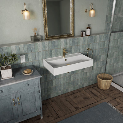 Rectangular Wall Mount Basin with Faucet Drilling Options and Overflow