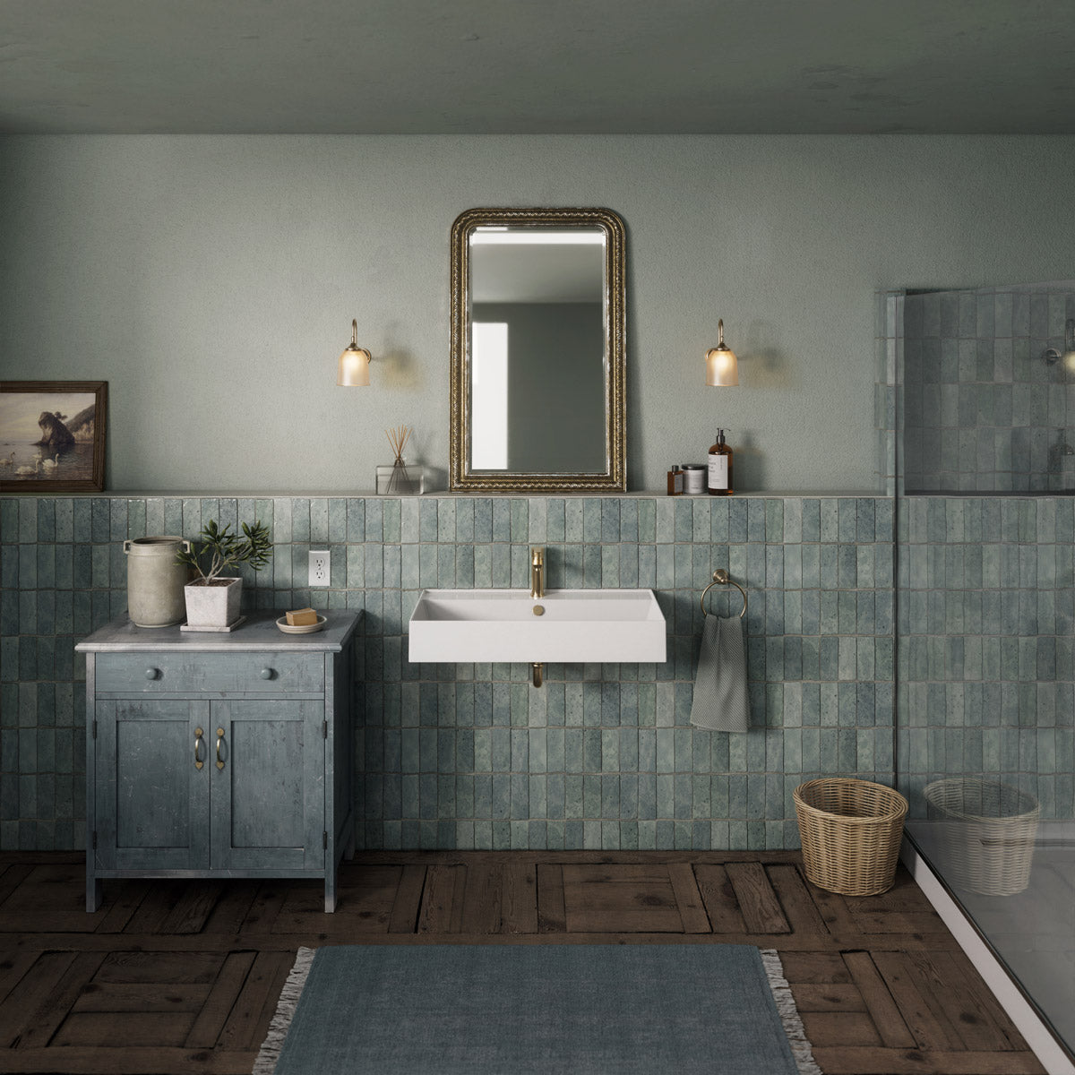 Rectangular Wall Mount Basin with Faucet Drilling Options and Overflow