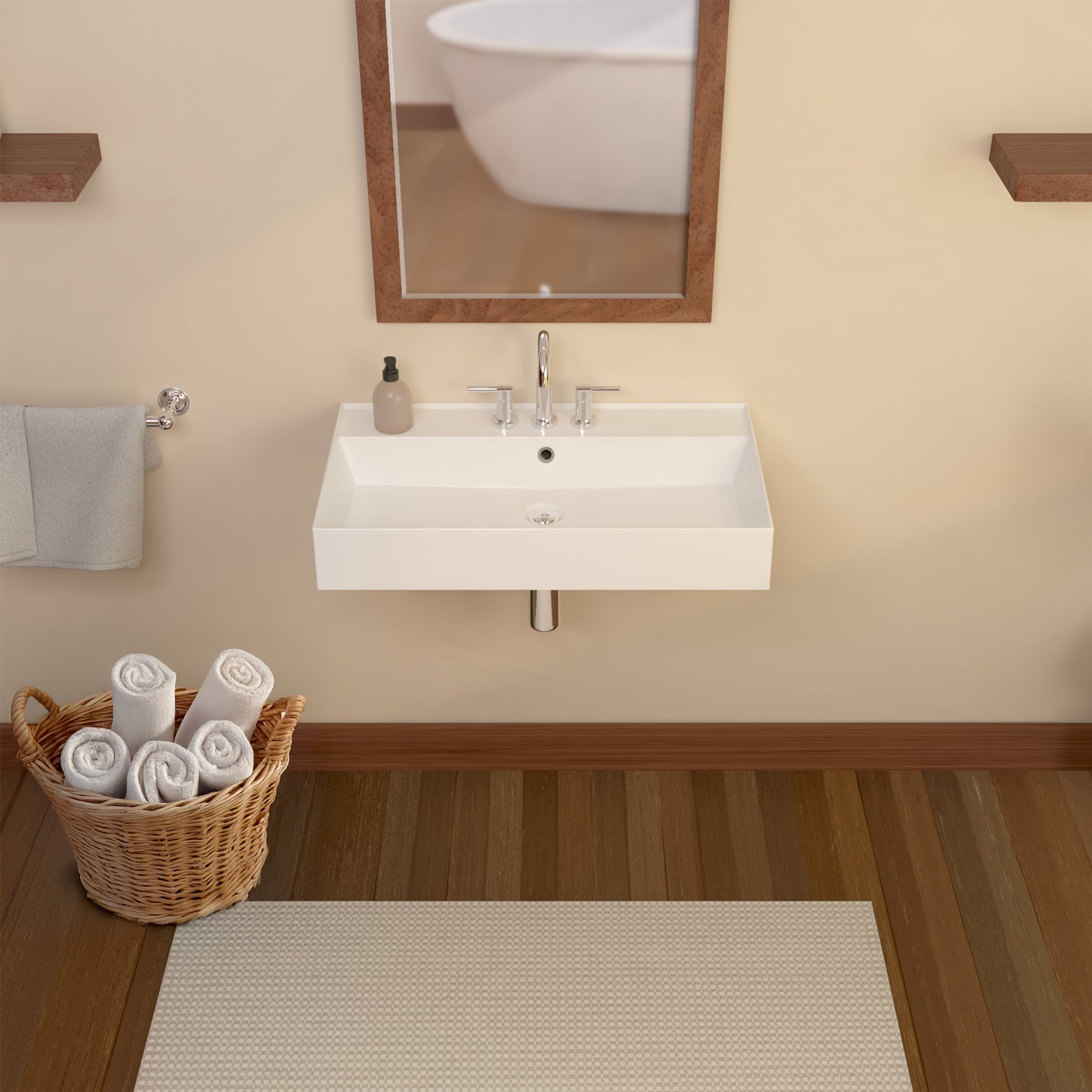 Rectangular Wall Mount Basin with Faucet Drilling Options and Overflow