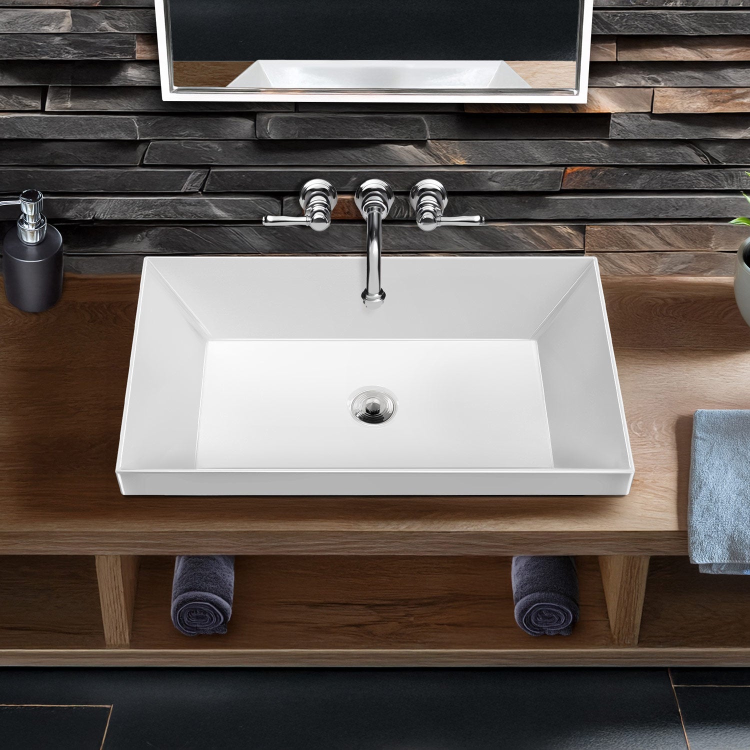 Rectangular Semi-Recessed Basin with Center Drain Location