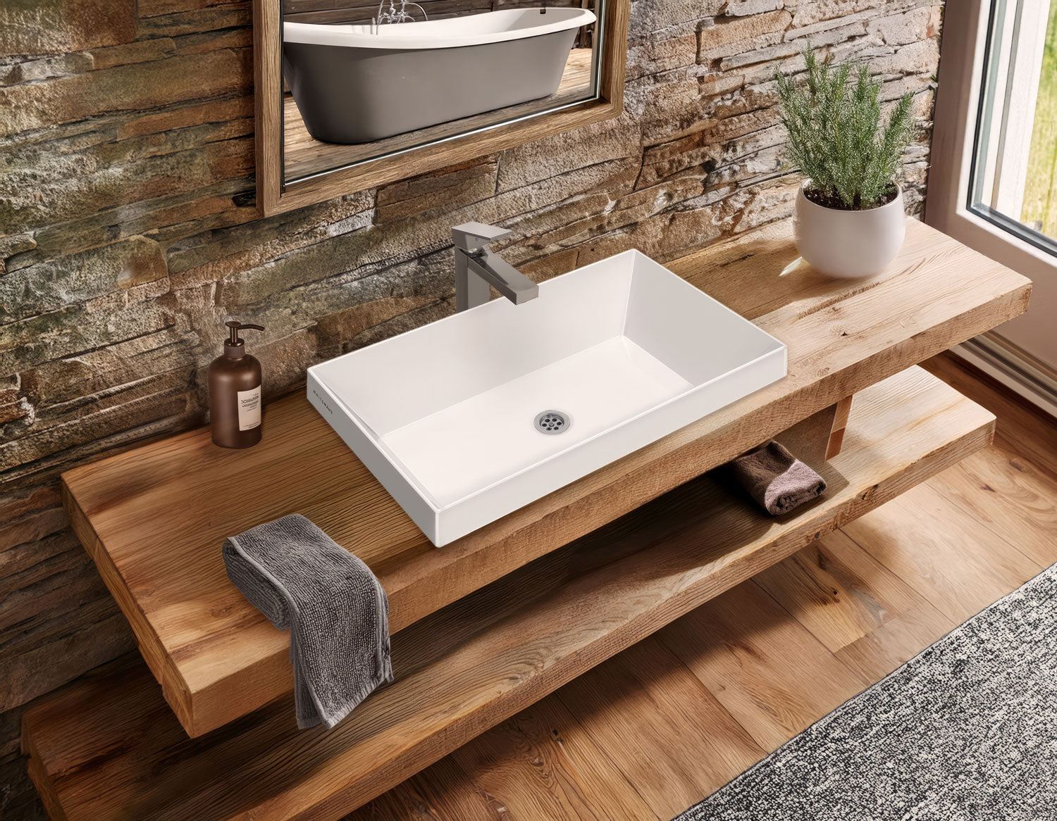 Rectangular Semi-Recessed Basin with Center Drain Location