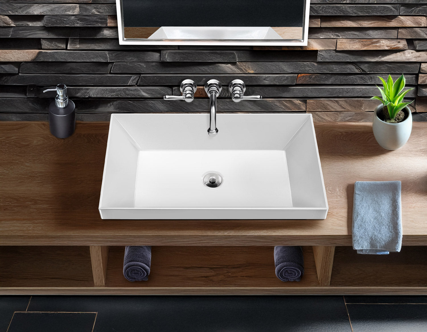 Rectangular Semi-Recessed Basin with Center Drain Location