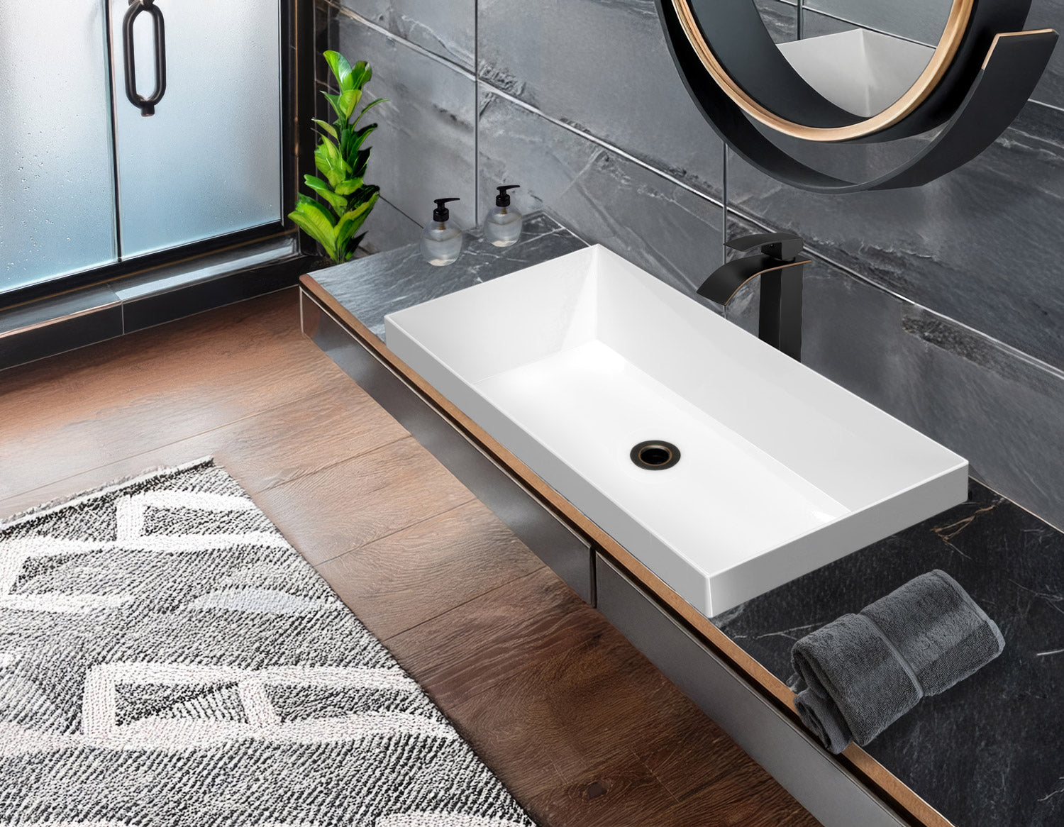 Rectangular Semi-Recessed Basin with Center Drain Location