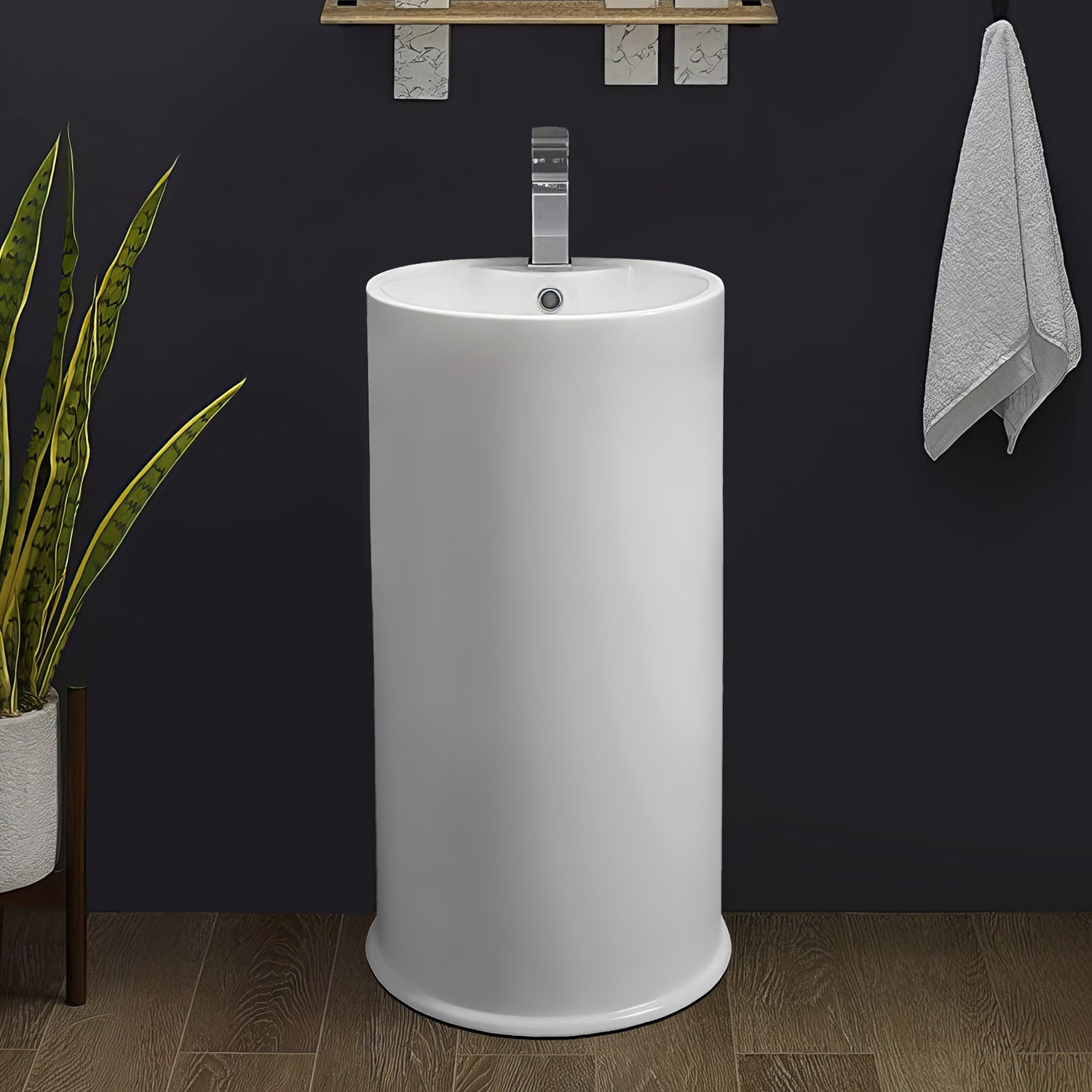 18" Freestanding Cylindrical Bathroom Basin with Single Faucet Drilling