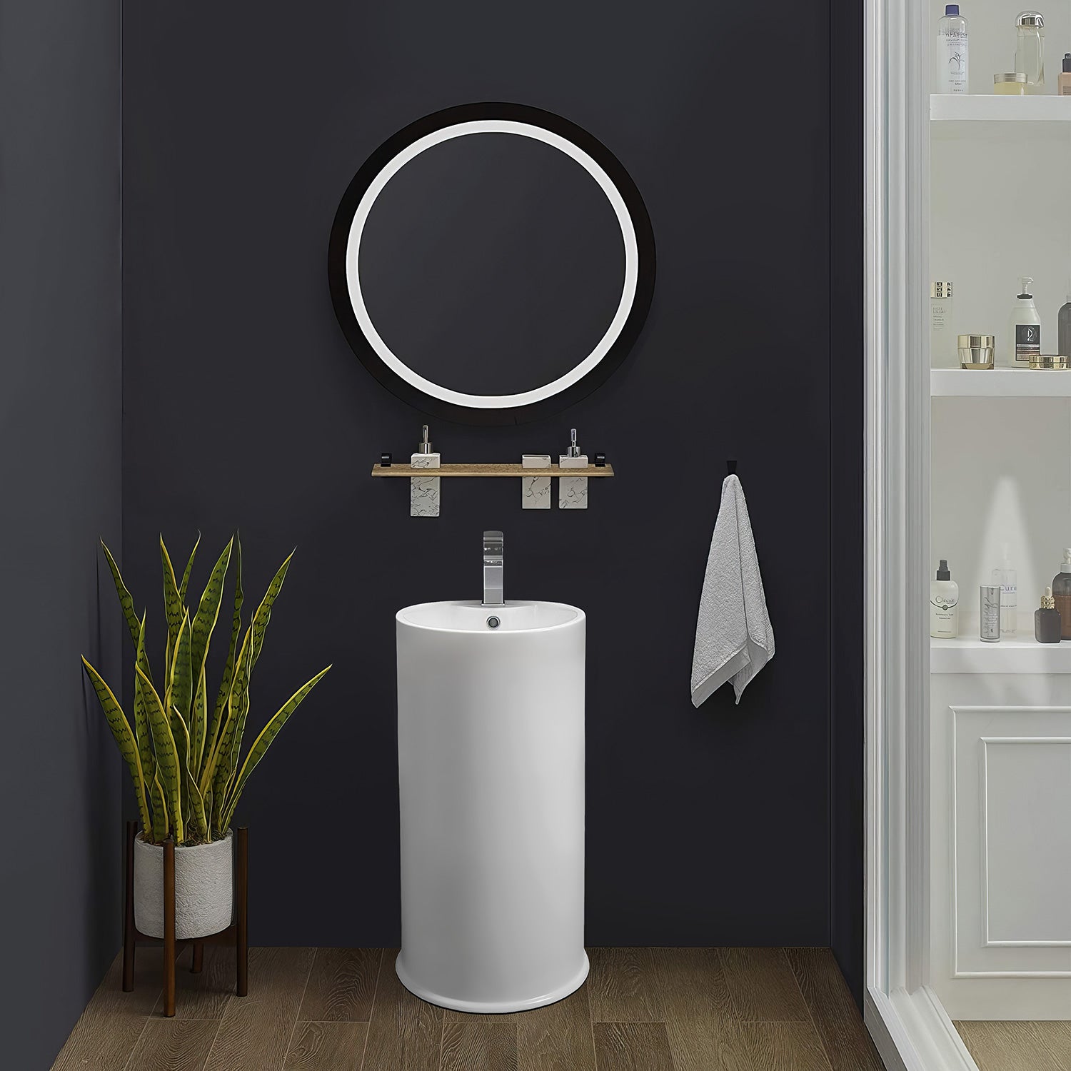 18" Freestanding Cylindrical Bathroom Basin with Single Faucet Drilling