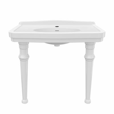 Console sink with integrated oval bowl, low-rise backsplash, ceramic leg support & overflow
