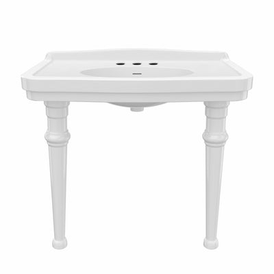 Console sink with integrated oval bowl, low-rise backsplash, ceramic leg support & overflow