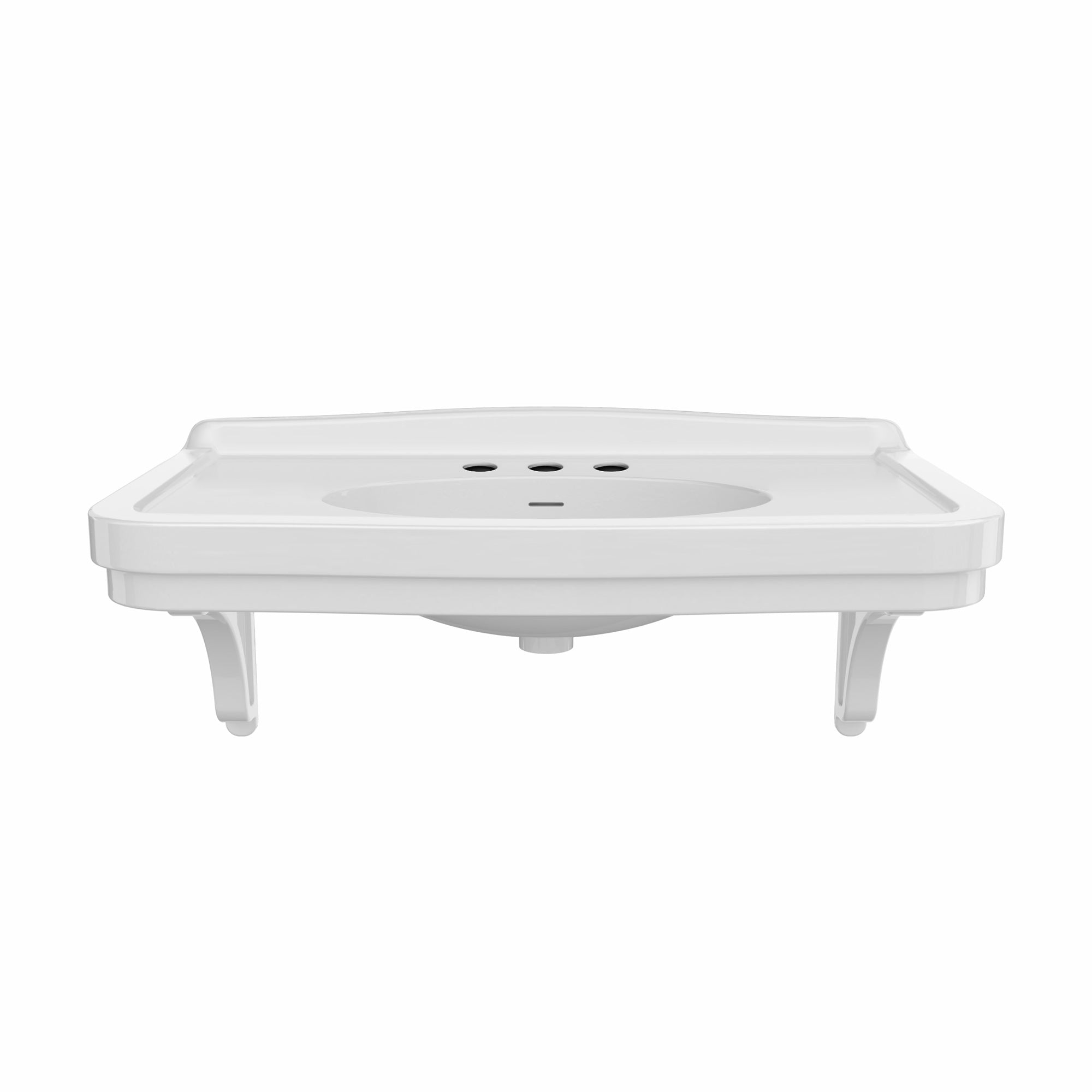 Wall mount sink with integrated oval bowl, low-rise backsplash, decorative trim & overflow