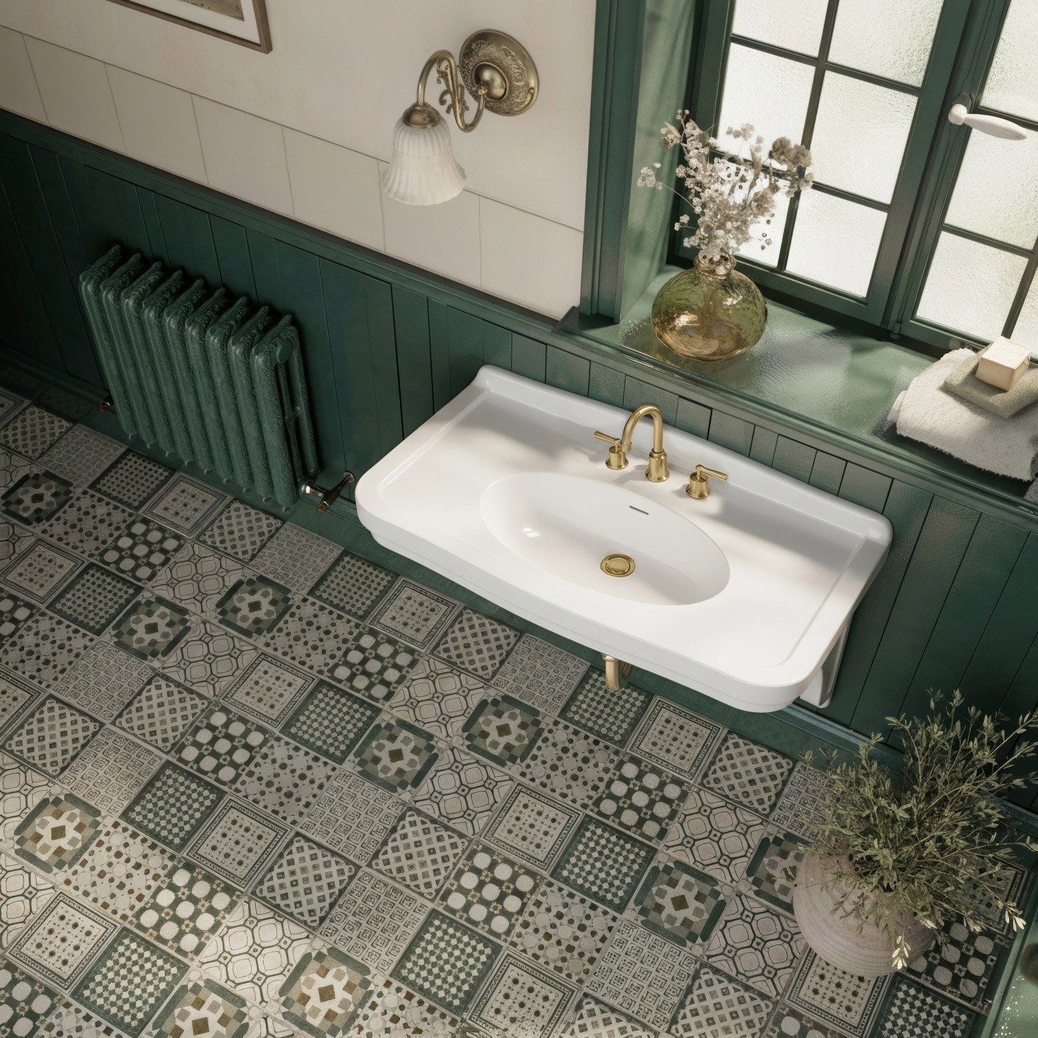Wall mount sink with integrated oval bowl, low-rise backsplash, decorative trim & overflow