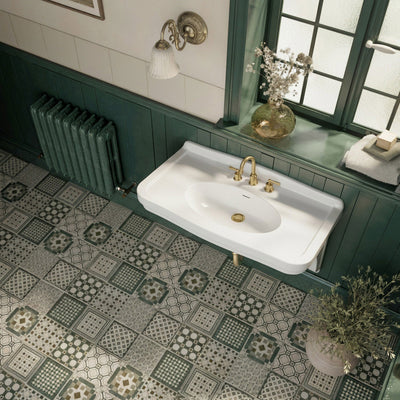 Wall mount sink with integrated oval bowl, low-rise backsplash, decorative trim & overflow