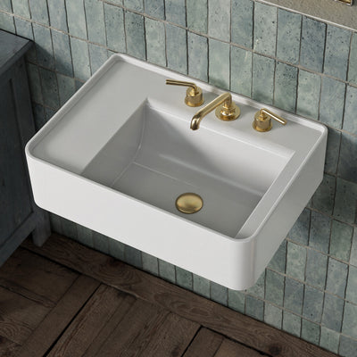 Rectangular Wall Mount Basin with Faucet Drilling Options and Rear Center Drain Location