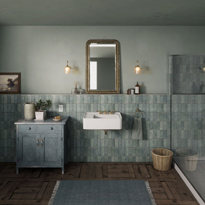 Rectangular Wall Mount Basin with Faucet Drilling Options and Rear Center Drain Location