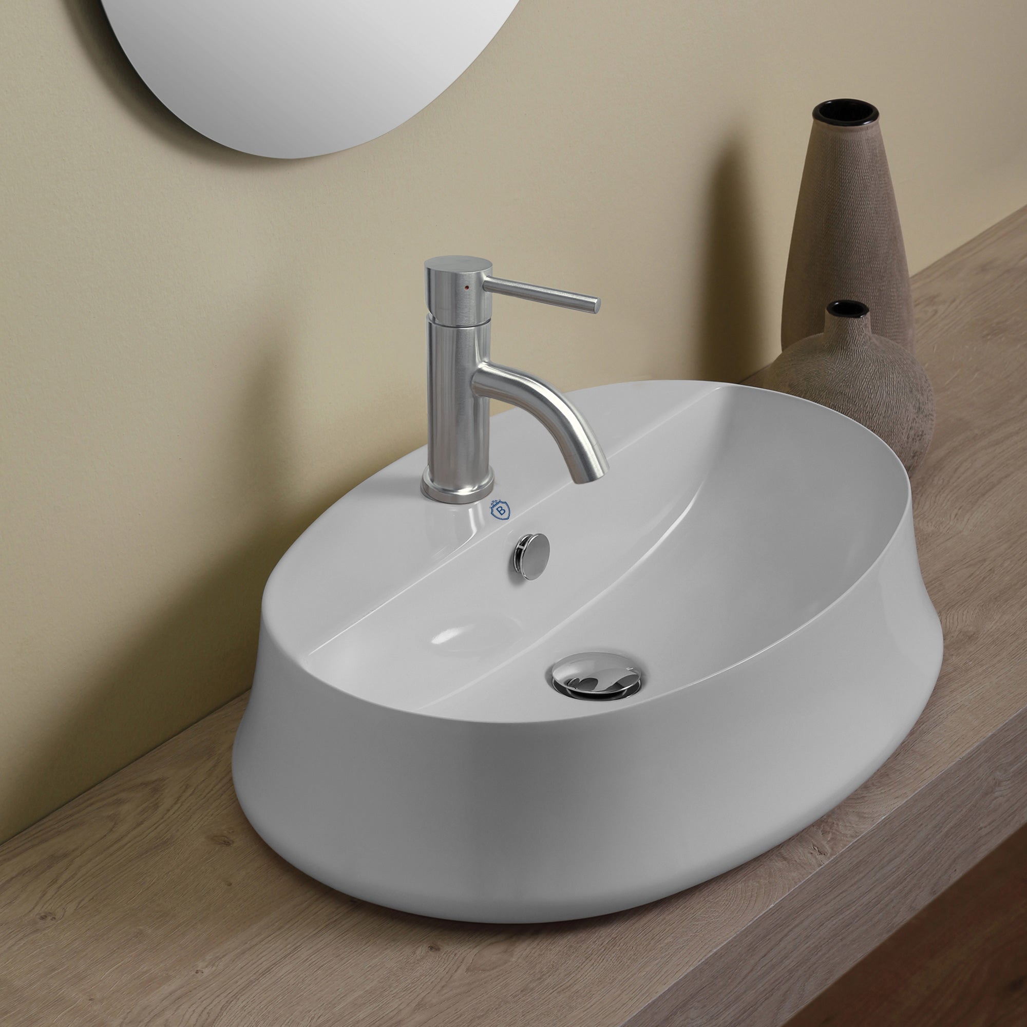 17" & 24" Above Mount/ Vessel Lavatory Basin With Single Faucet Drilling And Overflow