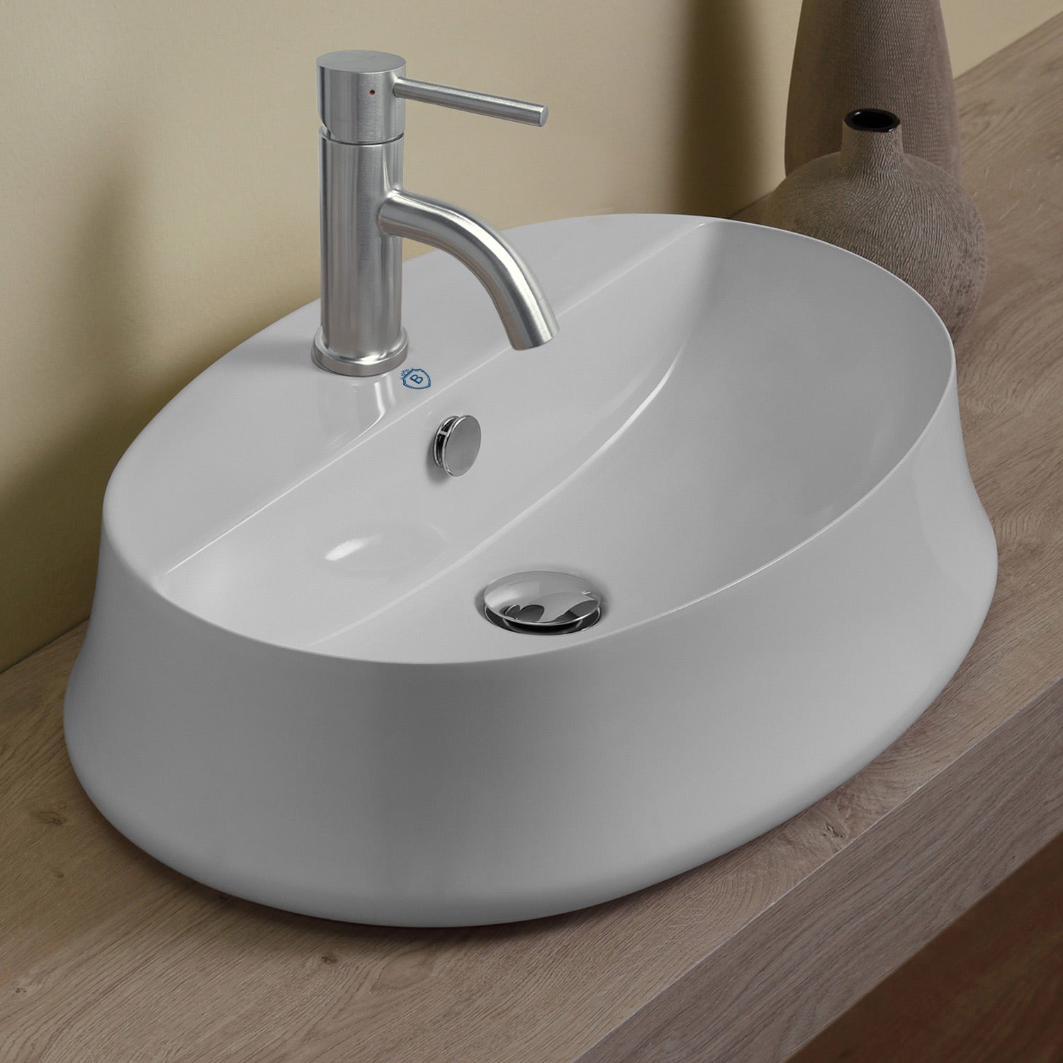 17" & 24" Above Mount/ Vessel Lavatory Basin With Single Faucet Drilling And Overflow