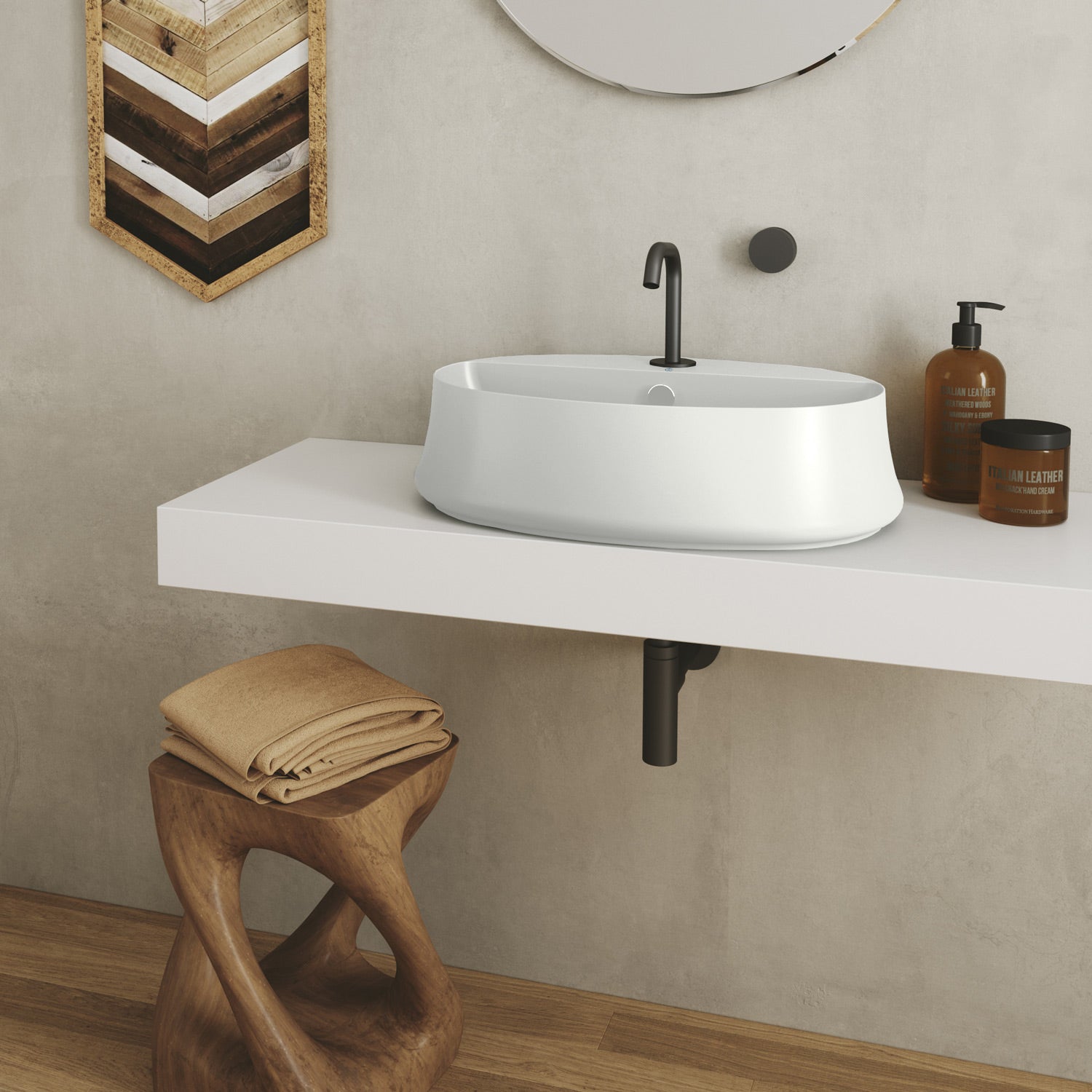 17" & 24" Above Mount/ Vessel Lavatory Basin With Single Faucet Drilling And Overflow