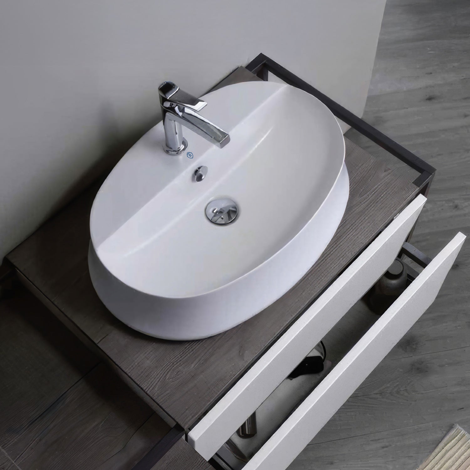 17" & 24" Above Mount/ Vessel Lavatory Basin With Single Faucet Drilling And Overflow