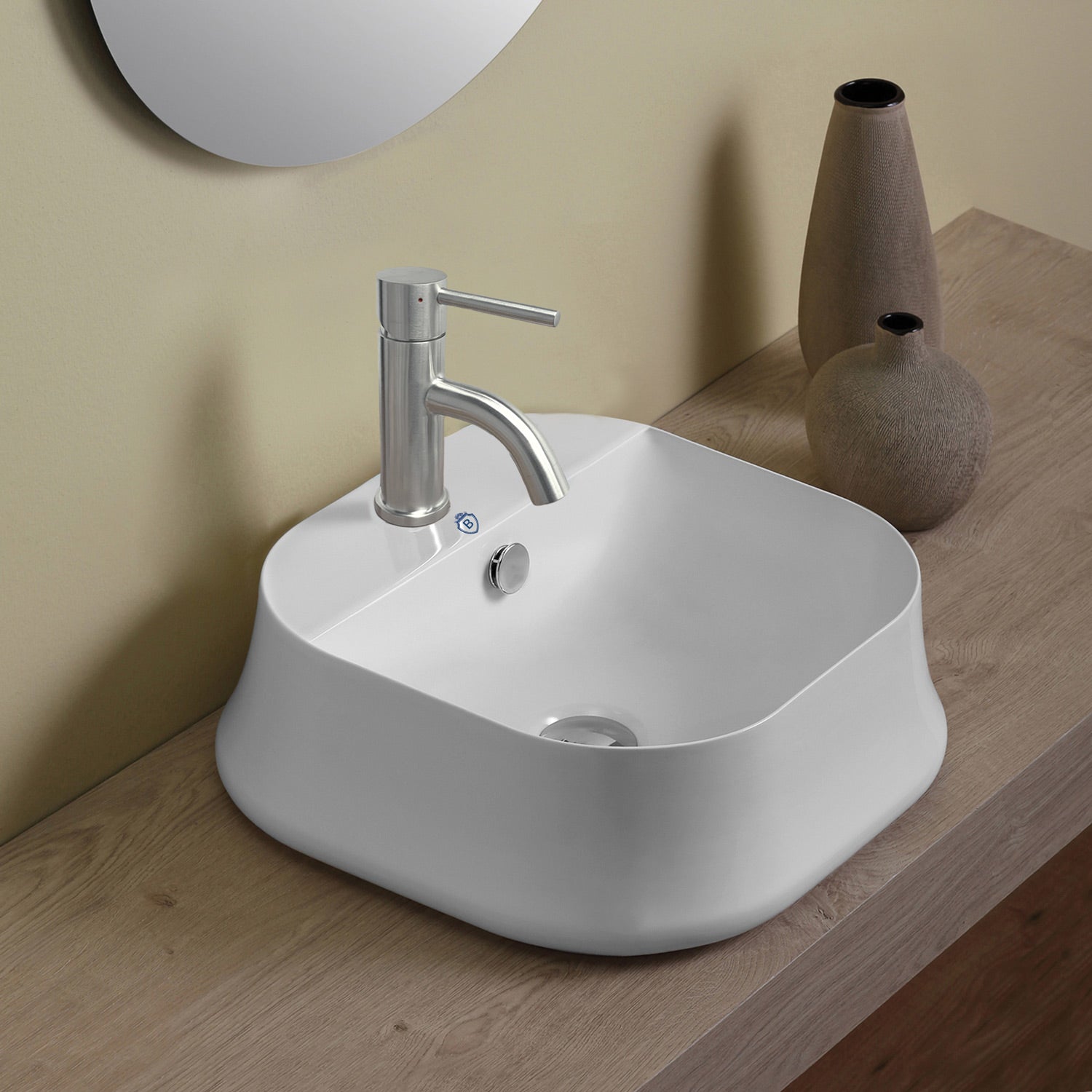 17" & 24" Above Mount/ Vessel Lavatory Basin With Single Faucet Drilling And Overflow