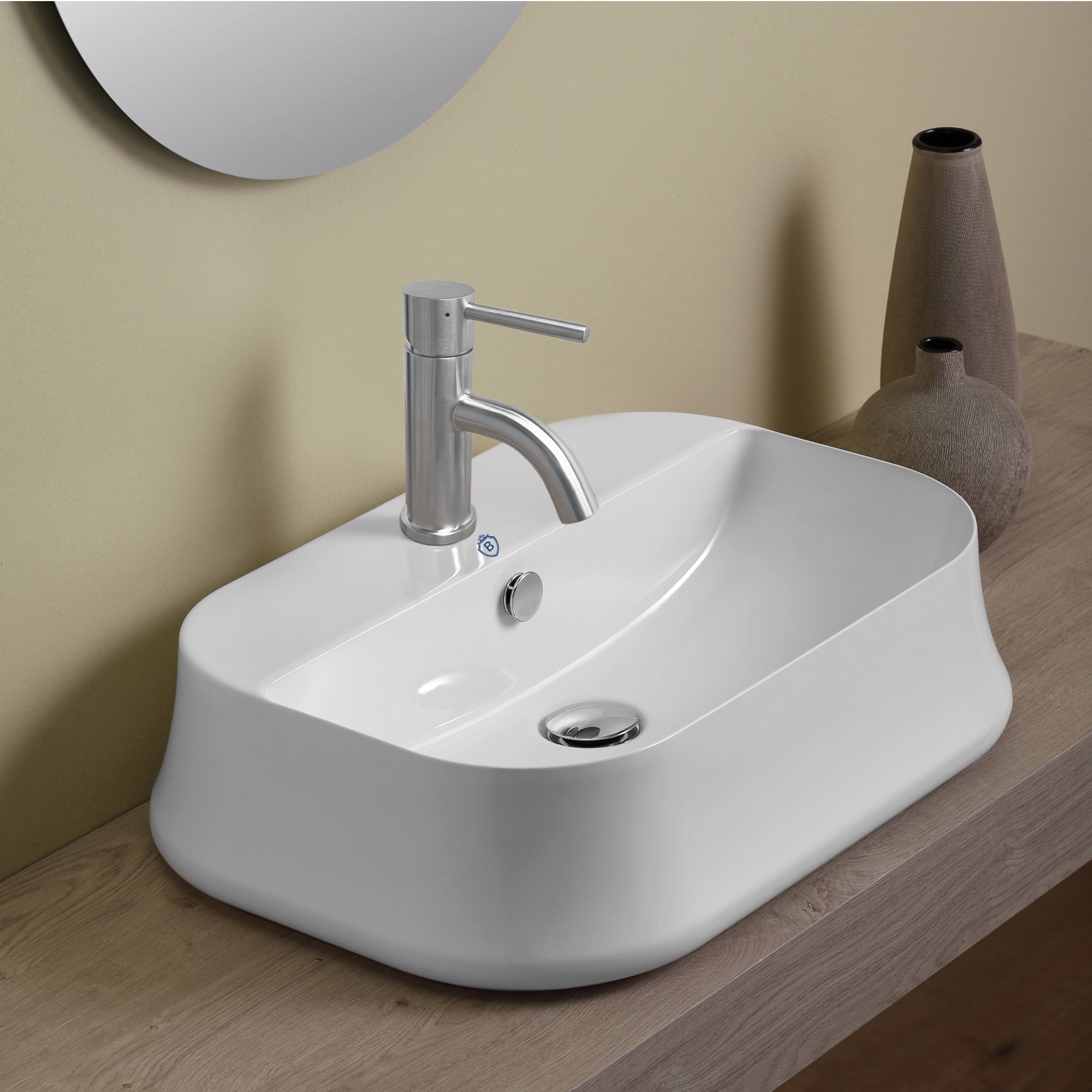 17" & 24" Above Mount/ Vessel Lavatory Basin With Single Faucet Drilling And Overflow