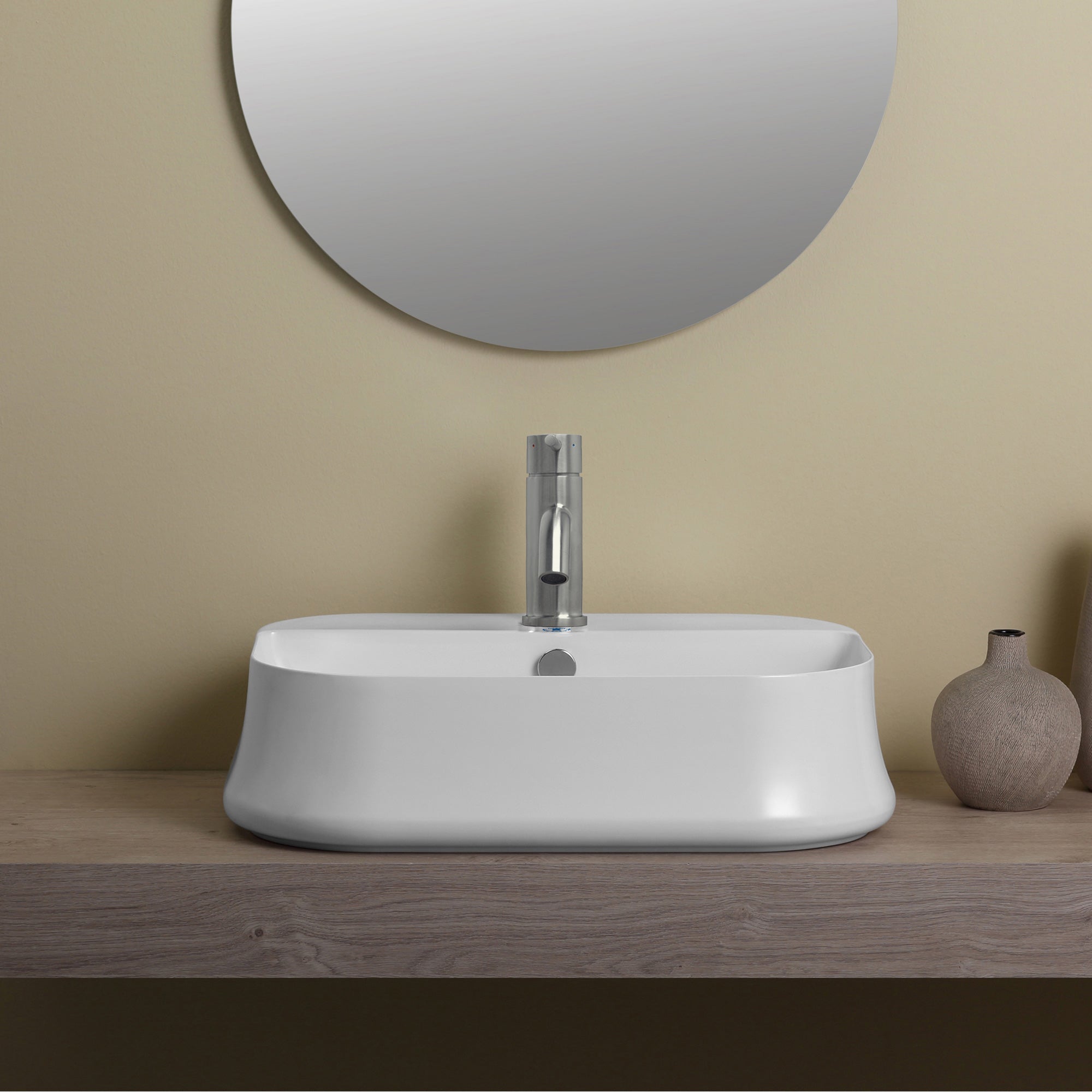 17" & 24" Above Mount/ Vessel Lavatory Basin With Single Faucet Drilling And Overflow