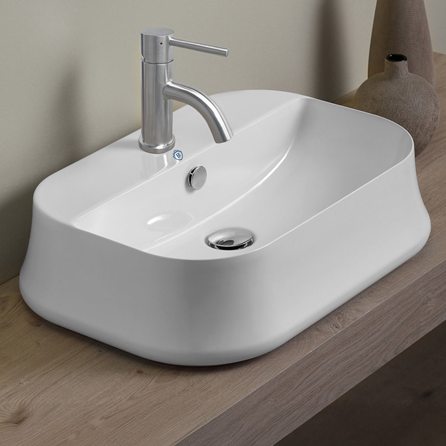 17" & 24" Above Mount/ Vessel Lavatory Basin With Single Faucet Drilling And Overflow