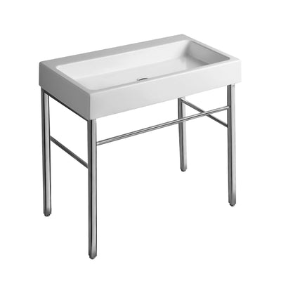 Rectangular Console Sink With Front Towel Bar And Polished Chrome Leg Supports