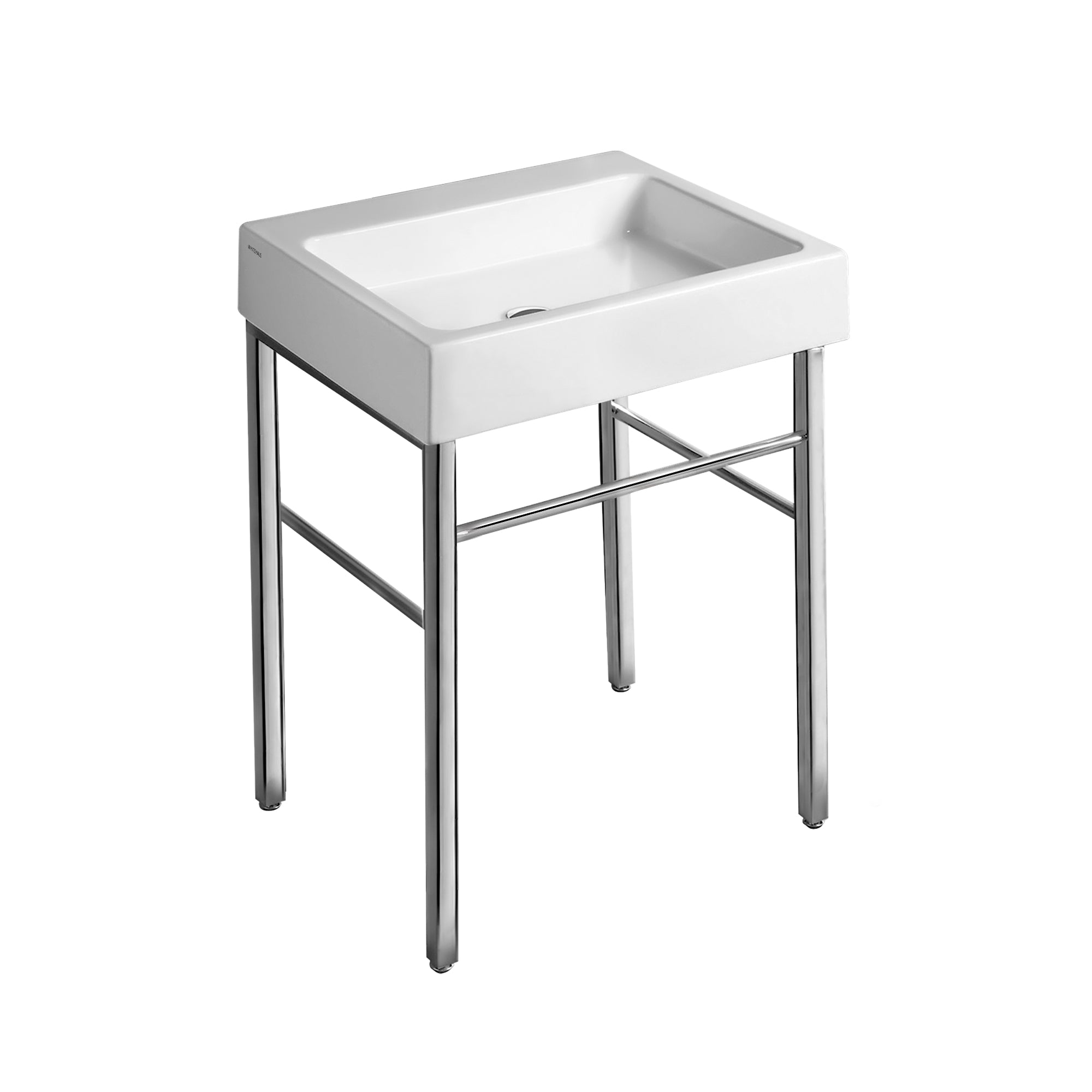 Rectangular Console Sink With Front Towel Bar And Polished Chrome Leg Supports